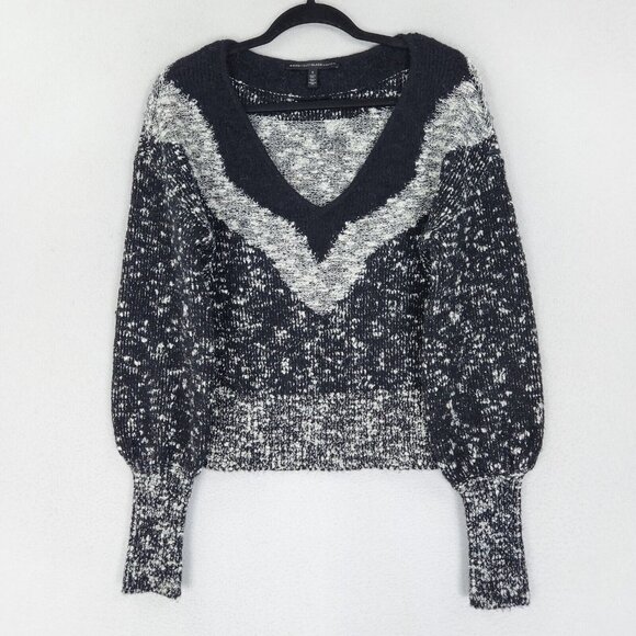 WHBM Sweater Womens Small Black Gray Wool Alpaca Blend Balloon Sleeve Pullover - Picture 1 of 11